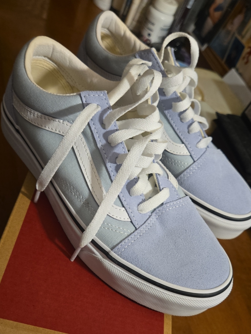 Vans Women's Low-Top Sneakers in Light Blue and White